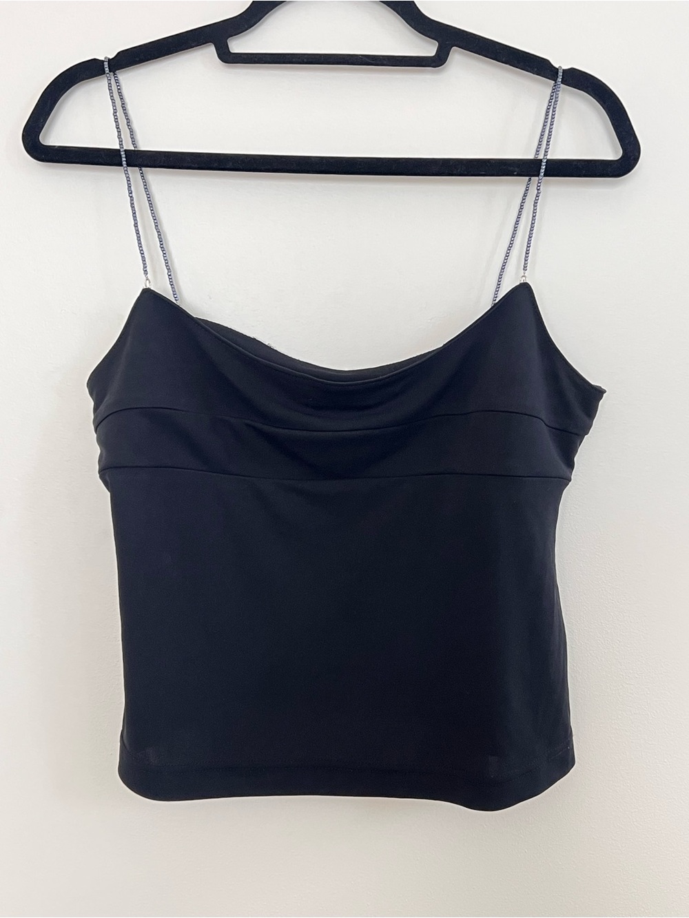 Black Beaded Spaghetti Strap Top Large